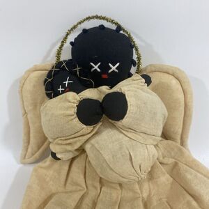 Vintage Folkart Cloth Doll African American Angel w/ Baby Marge Johnston Signed